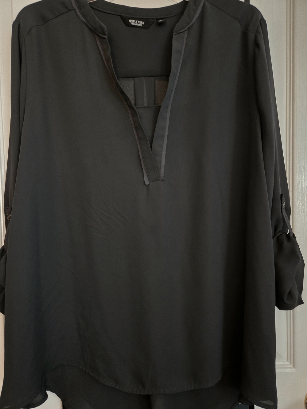 Easy V-Neck Roll-Sleeve Blouse by Simply Vera, Vera Wang - Smokey Grey